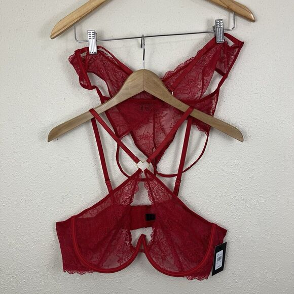 NWT Frederick's of Hollywood Lover Red Bra & Crotchless Panty Set Size 1X/2X - Picture 2 of 8